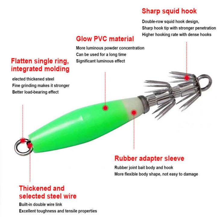 zp-5ชิ้นชุดเหยื่อตกปลาปลาหมึกเบ็ดเกี่ยวปลาหมึกเรืองแสงพร้อมตะขอสองชั้นสำหรับน้ำจืดน้ำเค็ม
