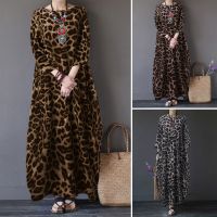 COD SDFGERTYTRRT xWomen Long Sleeve Leopard Print Casual Long Dressx