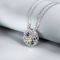 Fashion Creative Design Zircon Inlaid Metal Sun Moon Pendant Necklace for Men and Women Elegant Romantic Couple Jewelry