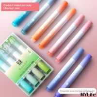 MyLife Store มาการอง4ชิ้น/เซ็ตแบบไล่ระดับสีสีแสดเข้มปากกาสีสีแดงเครื่องเขียนกราฟฟิตี้ทำรายงานด้วยมือ