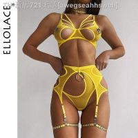 【CW】✳✐  Ellolace Cut Out Erotic Brief Sets 4-Pieces Garters G-Strings Thongs Set