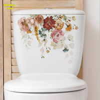 Self-Adhesive Toilet Lid Stickers Removable Flower Leaves Pattern 3D Wall Art Decoration For Toilet Bathroom Restroom