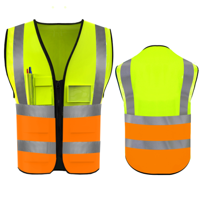 เสื้อกั๊กความปลอดภัยที่มองเห็นได้สูงพร้อมแถบสะท้อนแสงสำหรับวิศวกร Hi Vis 5 Pockets Outdoor Breathable Work Vest For Men American