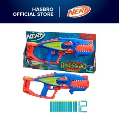 NERF DinoSquad Tricera-Blast Dart Blaster, Break-Open 3-Dart Loading, 12  Official Darts, Dart Storage, Triceratops Dinosaur Design 