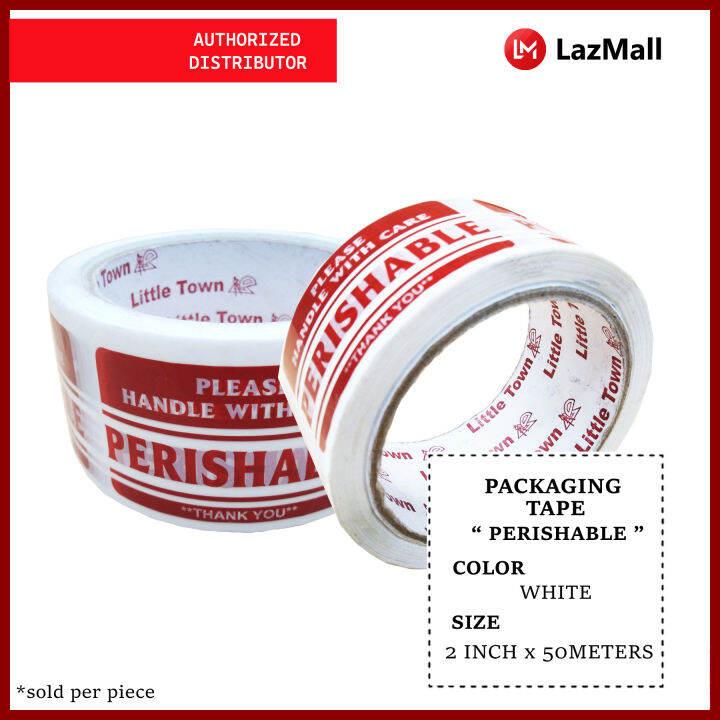 1 Roll Packaging Tape White With Red Print Perishable 2 X 50 Meters 