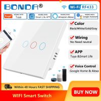 ❁❉⊕ Smart Switch Alexa RF433 No Neutral Wire Tuya Control Works with Google Smart Home Light WiFi Wall Switches EU 220V 1/2/3 /4Gang