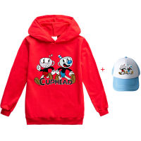 [ในสต็อก] CUPHEAD แขนยาวเสื้อกันหนาวหมวกการ์ตูนสำหรับเด็กหนุ่มๆสาวๆผ้าฝ้าย + โพลีเอสเตอร์ฤดูใบไม้ผลิฤดูใบไม้ร่วงเด็กเสื้อผ้าเด็กเกาหลีเสื้อยืดการ์ตูน