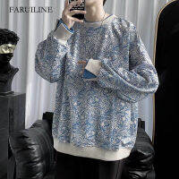 FARUILINE MEN021  เสื้อเบลาส์ออกแบบหรูหราลายดอกไม้2ชิ้น,เสื้อกันหนาวคอกลมแนวย้อนยุคน้ำหนักเบาสไตล์ลำลองสบายๆสำหรับผู้ชาย