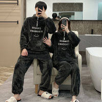 Plush Couple Pajamas Autumn and Winter Cardigan Zipper Thickened Flannel Loose Men and Women Coral Fleece Home Lounge Wear Suit