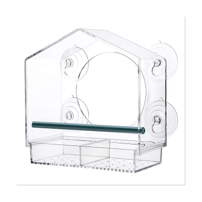Window Bird Feeders with Strong Suction Cups Clear Bird Feeder for Outside Bird House with 2 Compartment Removable Tray