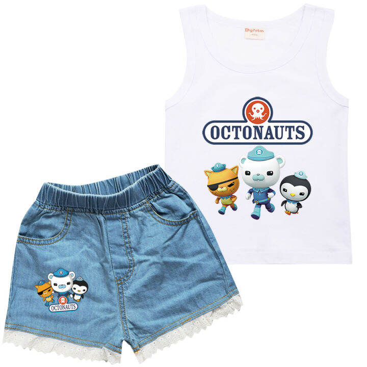 the-octonauts-สาวถังกางเกงขาสั้นผ้ายีนส์ชุดผ้าฝ้ายแขนกุดการ์ตูนเสื้อยืดลูกไม้กางเกง2ชิ้นชุดฤดูร้อนเด็กเสื้อผ้าสูท8776