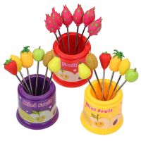 6Pcs/Set Cute Snack Cake Dessert Food Fork for Children Stainless Steel Fruit Pattern Food Fruit Pick Toothpick Kitchen Party