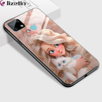 เคสใส่โทรศัพท์แก้ว Jizetin สำหรับ Realme C20A C21Y C21 C25 C25S กันกระแทก C25Y 3D รอยยิ้มชุดเจ้าหญิงฝาครอบที่อยู่อาศัยกระจกเทมเปอร์