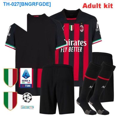 ▽⊕﹍ 2022 2023 AC Milan Home Adult Kit Mens Football Shirt Fan Edition High Quality Jersey with sock patch