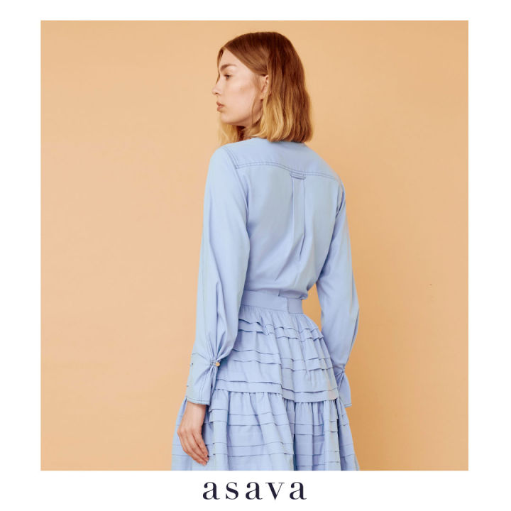 asava-aw22-asava-signature-shirt-เสื้อเชิ้ตผู้หญิง-แขนยาว-ปกแหลม-เย็บกดสลับสี-กระดุมหน้า