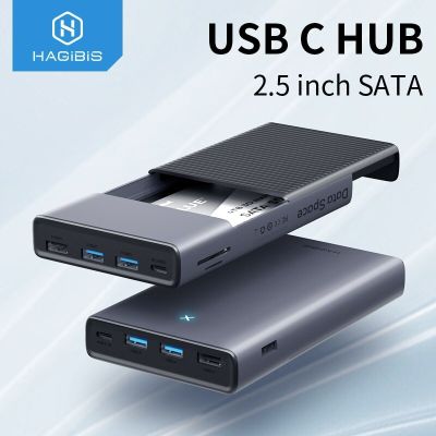 Hagibis USB C ฮับพร้อมกล่องใส่ฮาร์ดดิสก์2.5 SATA เป็น USB USB 3.0ประเภท C อะแดปเตอร์ฮับสำหรับหน่วยความจำภายนอก SSD ดิสก์ HDD เคส Feona