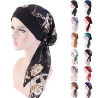 【YF】 Womens Muslim Turban Hijab Cancer Chemo Hat Flower Print Cap Hair Loss Cover Head Scarf Wrap Pre-Tied Headwear Stretch Bandana