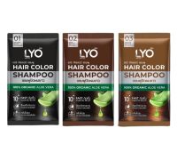 LYO HAIR COLOR SHAMPOO ไลโอ แฮร์ คัลเลอร์ แชมพู ปิดผมขาว (6ซอง / กล่อง) สีดำ สีน้ำตาลเข้ม สีน้ำตาลประกายทอง แบบซอง (แพ็ก 6 ซอง)