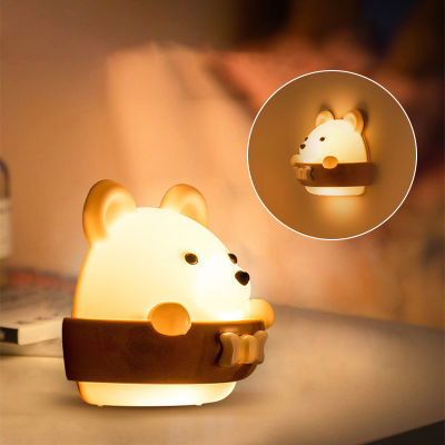 2021Little bear Remote Control LED Wall Light USB Recharge Nigh Lamp Home Bedside Ajustable Brightness Timing Children Christma Gift