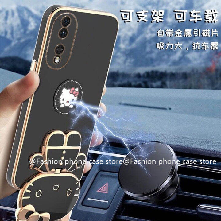 phone-case-เคส-honor90-honor-90-lite-5g-เคสลายการ์ตูนน่ารักเฮลโลคิตตี้ลูกอมชุบพร้อมกระจกแต่งหน้าพกพาได้ฝาครอบแบบนิ่มที่วางโทรศัพท์2023