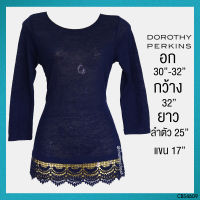 USED Dorothy Perkins - Navy Blue Lace Hem Top | เสื้อแขนยาวสีกรมท่า เสื้อลูกไม้ ลายดอก ไหมพรม แท้ มือสอง