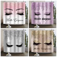 Pink Silver Eyelash Shower Curtain Gorgeous Waterproof Polyester Fabric Bath Curtain Glitter Bathtub Screen with Hooks 180x240