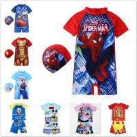 ❡☼ New Children Swimwear Cartoon Frozen Anna Elsa Pixar Cars Spiderman Boy Girl Beachwear Surfing Swimsuit Bathing Hat Suit Wetsuit