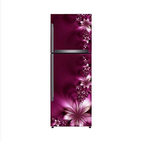 Decorative Violet Flower Leaves Vinyl Fridge Cover Wallpaper Poster Adaptive Vinyl Sticker Fridge wrap Decorative Sticker (PVC Vinyl)
