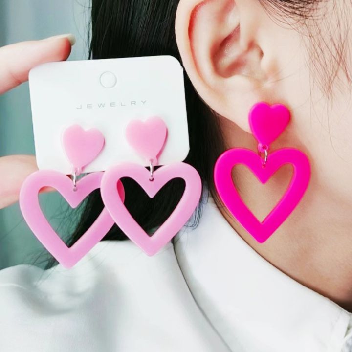 simple-blue-geometric-earrings-large-drop-earrings-simple-metal-earrings-black-earrings-acrylic-heart-earrings