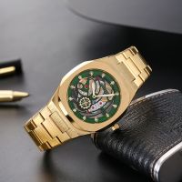 【YF】 Luxury Watch Men quartz Movement mens watch Unique hollowing for men Stainless Steel Waterproof Clocks Relogio masculino