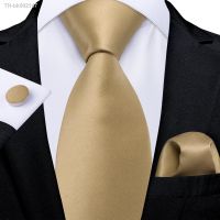 ♞□☬ Champagne Gold Silk Ties Set for Men Pocket Square Cufflinks Business Wedding 8cm Corbatas Para Hombre Gift Wholesale DiBanGu