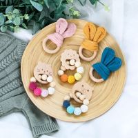 【Ready Stock】2pcs/lot Baby Teether BPA Free Natural Wooden Teether Bunny Ears Crochet Beads Organic Sensory Chew Toys