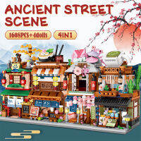 Mini City Street View ร้านก๋วยเตี๋ยว House Building Blocks 4 In 1สถาปัตยกรรมญี่ปุ่นเพื่อนตัวเลขอิฐของเล่นสำหรับเด็ก