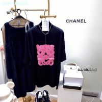 LOEWE เสื้อ Loewet สิบสามเส้นของแท้สำหรับฤดูร้อน,เสื้อเชิ้ตแขนสั้นปักลายทรงหลวมเสื้อแบบหลวมแบรนด์อินเทรนด์ของผู้หญิง