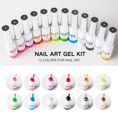 12Bottles Neon Nail Art Gel Polish 8ML Paint Line Brush UVLED Drawing Varnish Pull Liner Pen Salon Lacquer Nail Painting Gel 1S