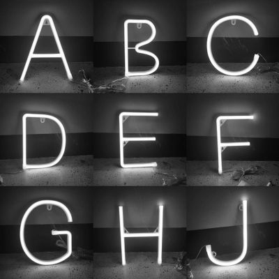 White Alphabet Led Neon Letter Sign Fairy Lights Festoon Garland USB Battery Operated Indoor Bedroom Wall Christmas Decoration