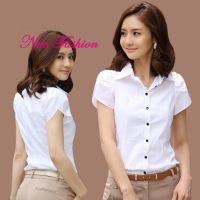 COD DSFERTRETRE Women Summer Formal Shirts Short Sleeves Slim Fit Office Lady Turn-down Collar