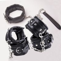 【CW】∋  Leather Padded Handcuffs Lockable BuckleSlave Bdsm Collar Ankle Cuffs Bondage SetSex for CouplesRestraints