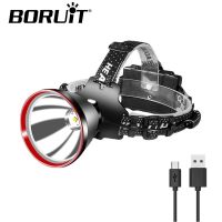 5000LM Boruit ไฟฉายหัวไฟฉายติดหัวยูเอสบีชาร์จซ้ำได้ไฟฉายคาดศีรษะ Led 18650ประสิทธิภาพสูงกันน้ำกลางแจ้งตกปลาแคมป์โคมไฟ