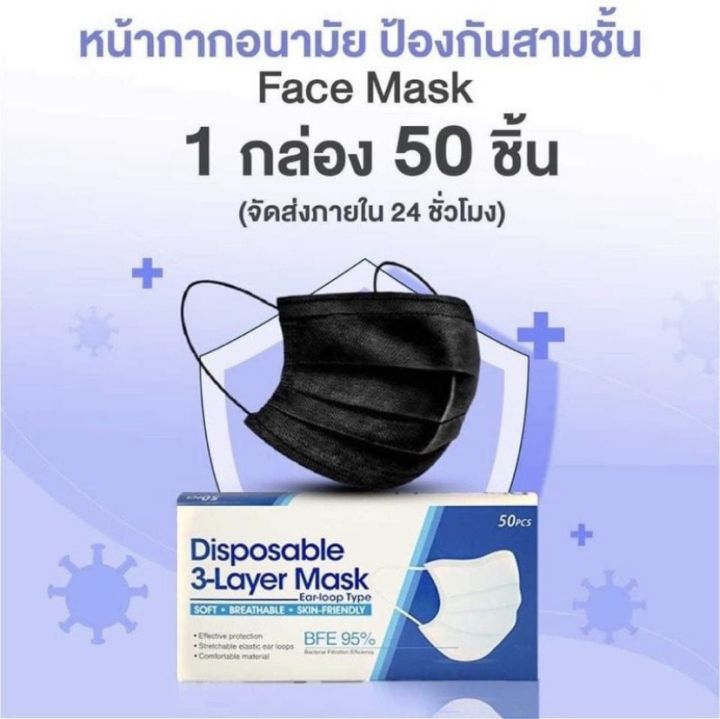 face-mask-หน้ากากอนามัย-1กล่อง50ชิ้น-หน้ากากกรองฝุ่นละออง-หน้ากากอนามัย-สินค้าพร้อมส่ง