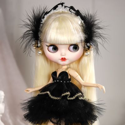 Dbs Blythe Little Doll Clothing Black Lace Fluffy Swan Ballet Baby Clothing OB24 Lijia 19 Joints เสื้อผ้าตุ๊กตา เสื้อผ้าเด็ก บัลเล่ต์ ขนปุยนิ่ม