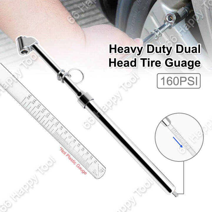 160PSI Dual Head Tire Gauge Pressure Heavy Duty Straighton Foot Dual