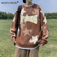 MAYCHEER   เสื้อกันหนาวรูปดาวใหม่สำหรับเสื้อลำลองหลวมหรูหราเสื้อสเวตเตอร์แฟชั่นของในฤดูใบไม้ร่วงผู้ชาย