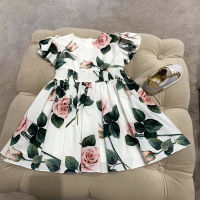 2021 summer vintage flower printed princess dress kids casual puff sleeve small fresh beach dress a-line