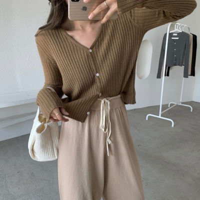 PEONFLY Cardigan Women Oversized Sweater Summer Tops 2022 Autumn V Neck Solid White Pink Knitted Sweaters For Ladies