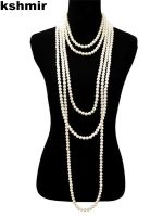 1.5m -8mm fashion glass imitation pearl necklace womens simple knot multi-layer long sweater chain clothing accessories 2021