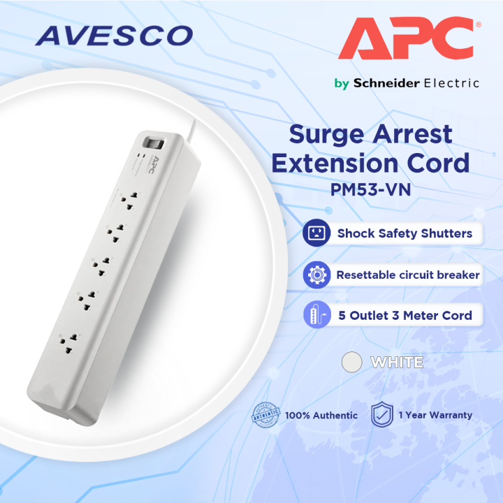 APC Extension Cord Home/Office Surge PM53VN 5 Outlet 3 Meter Cord 230V