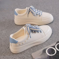 Bluescola รองเท้าผ้าใบสีขาวสำหรับผู้หญิง,รองเท้านักเรียนสำหรับนักเรียนสไตล์เกาหลีรองเท้ารองเท้าส้นเตี้ยรองเท้าหนังรองเท้ากีฬา