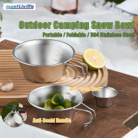 JustLiving 400Ml Outdoor Camping Snow Bowl With Folding Handle Design 304 Stainless Steel Small Capacity Picnic Snow Pull Bowl Portable Mountaineering Bowl Can Be Heated ซื้อทันทีเพิ่มลงในรถเข็น