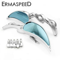 Chrome Motorcycle Rear View Side Mirror Flame Fire Aluminum Blue Lens 8mm 10mm Side Mirrors for Motorcycle Scooters E-bike Moto